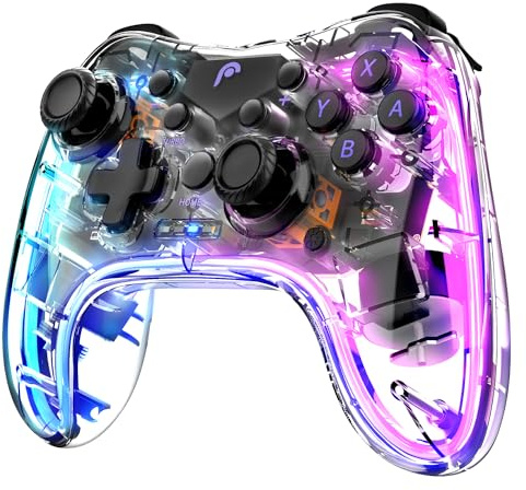 Fosmon Wireless Gaming Controller mit RGB-Lichtern für Switch 2 1 Lite OLED | Bluetooth Gamepad mit Turbo und Vibration für Nintendo Switch 2 1 Lite OLED, Android, iOS, PC, Steam, und Apple MFi