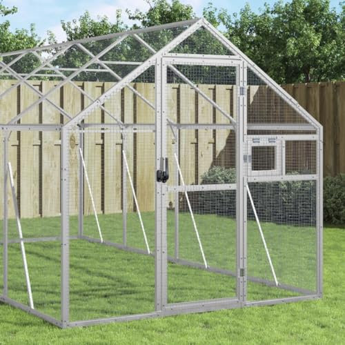 SECOLI Vogelkäfig groß XXL Papageienkäfig XXL Voliere Bausatz Vogelvoliere XXL Vogelvoliere Außen Aufzuchtkäfig Vogelvoliere Abschließbare -Silber-1.79 x 6 x 1.85 m