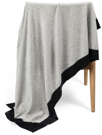 Jet&Bo Luxurious Cashmere Merino Blend Travel Blanket, Airplane-Ready Cashmere Travel Throw in Packable Pouch, Soft, Lightweight and Breathable 55x45 (Gray and Charcoal)