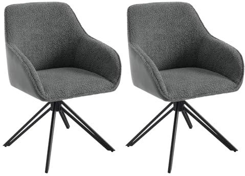 WOLTU Esszimmerstühle drehbar 2er Set, Ergonomischer Stuhl Esszimmer, Sessel Wohnzimmer, Drehstuhl, Küchenstuhl, Polsterstuhl mit Armlehnen, Loungesessel Chenille und Cord, Dunkelgrau, EZS11dgr-2