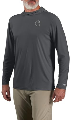 Carhartt Men's Force Sun Defender™ Lightweight Long-Sleeve Hooded Logo Graphic T-Shirt, Steel, Medium