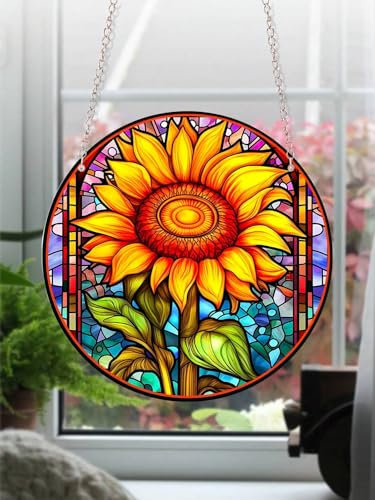 Sonnenfänger zum Aufhängen, Motiv: Sonnenblume für Mütter, Buntglas, Sonnenfänger, Fensterdekoration, Buntglasscheibe, Sonnenfänger, Wanddekoration, Geburtstagsgeschenke