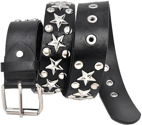 MYIESAXL Nietengürtel, Metall-Punk-Nieten-Ledergürtel für Damen und Herren, Gothic-Gürtel mit Sternnieten, Gothic-Gürtel-Zubehör für Jeans und Hosen