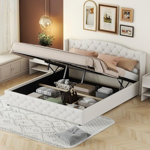 Dolamaní Boxspringbett 180x200 mit Bettkasten, Doppelbett mit Hydraulischer Stauraum, Bett mit Lattenrost & Binaurales Design Kopfteil, Multifunktionales Polsterbett (Beige)