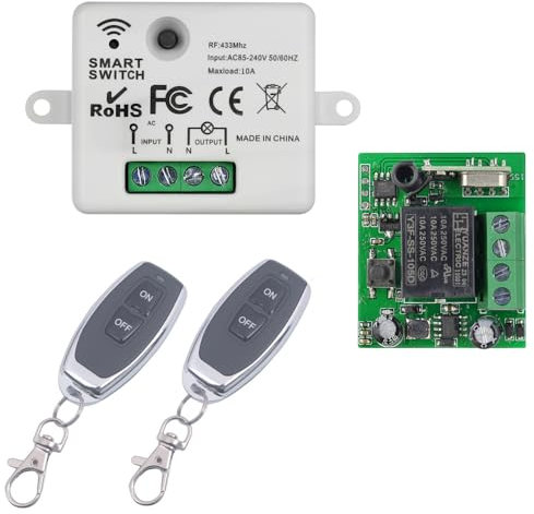 Wireless Light Switch, AC 85V 110V 220V 433Mhz RF Remote Light Switch with 2 Transmitters, 85V-240V Remote Control Toggle Relay Switches receiver for Electric Applications (AC 85V-240V/ 2* Controller)
