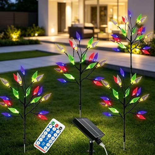 XRR Luces Solares para Exteriores, Paquete de 4, 16 LED, En Forma de Flor, Multicolor, Resistente al Agua IP65, 1600 Lúmenes, 32 x 11 x 6 cm, Luz de Jardín, Luces para Exteriores, Luz Solar