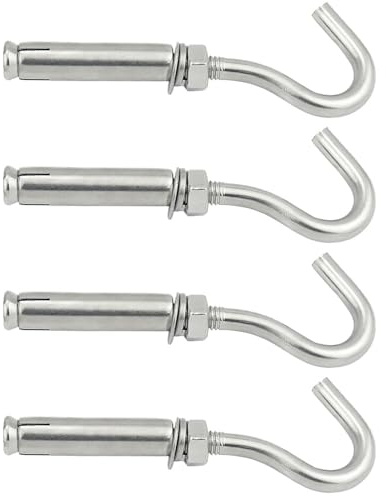 TopHomer Paquete de 4 ganchos de pared de hormigón, M6 x 50 mm, perno de anclaje abierto, gancho de fijación resistente con tornillo de expansión para mampostería y piedra de hormigón