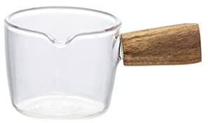 XAoSCd Sauciere, Kleiner Milchbecher aus Glas, Mini-Milchkännchen, Kaffee, Milchbecher mit Holzgriff, Kleiner Milchbecher, Sauciere, Sahnespender (B) (A)