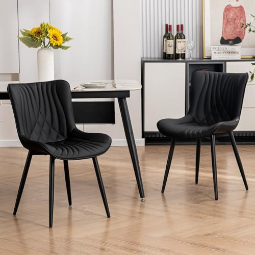 YOUTASTE Esszimmerstühle 2er Set, Kunstleder & Lehne, Küchenstühle Schwarz | Bequemer Polsterstuhl mit Metallbeine, Fischschwanz-Design, Essstühle für Esszimmer, Küche, Wohnzimmer