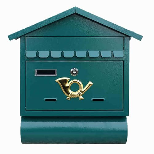 YCXJB Wandmontierter Briefkasten–Brifkasten mit Schloss Und Schlüssel–Robuster, Abschließbarer Briefkästen zur Wandmontage, Verzinktes Blech, 39 x 14 x 40 cm.(Green)