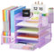 Marbrasse Schreibtisch Organizer mit Aktenhalter, 5 Ebenen Papier Briefablage mit Schublade und 2 Stiftehalter,Schreibtisch Netz Ablagefächer Organizer mit für Büro Bedarf Dokumentenablage (lila)