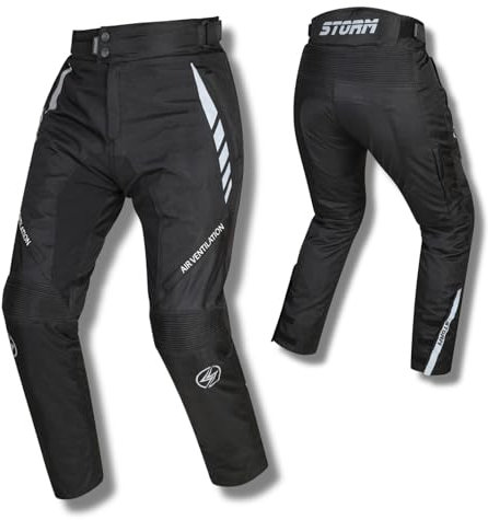 Generico Pantaloni da Moto Tecnici 3 Strati 4 Stagioni con Protezioni CE Rimovibili, Impermeabili con Fodera Removibile Uomo (IT, Testo, L, Regular, Regular, Standard, Nero)