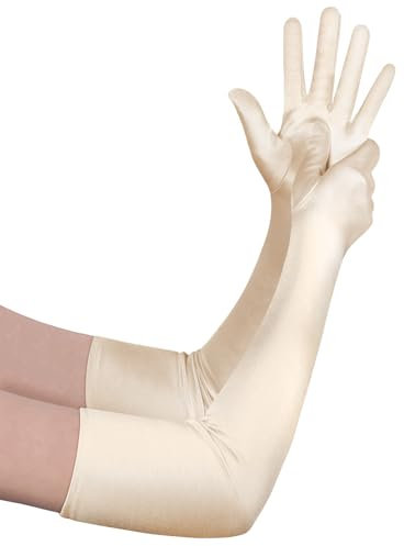 Aomig Handschuhe Damen Lange Braut Handschuhe Satin Abendhandschuhe Elastic Fingerhandschuhe Ellenbogenhandschuhe 1920s Tanzhandschuhe für Classic Oper, Maskerade, Cosplay-Kostüme, Halloween (Sekt)
