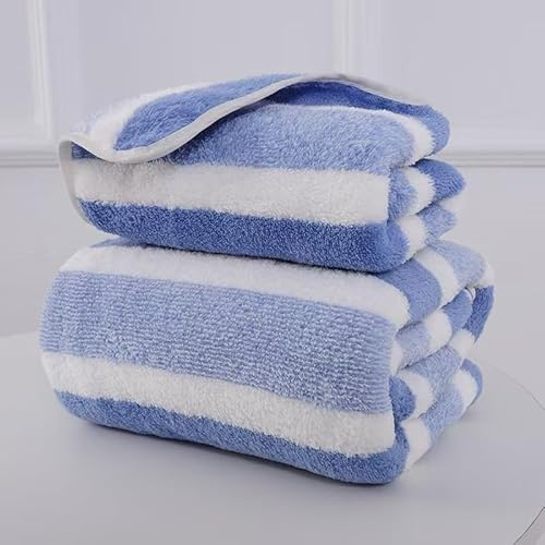 DUOBAGMA Towels 2er Badetücher Groß aus Baumwolle, Saunatücher,Badehandtücher Groß, Handtücher 70x140cm ， 35X75CM (Blau)