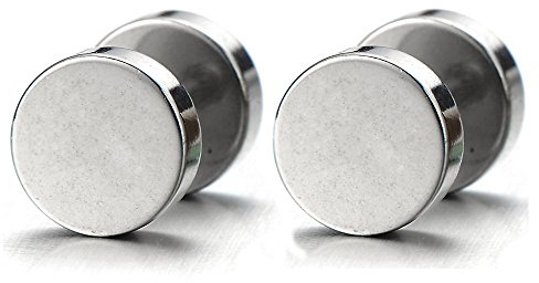 7MM Cerchio Orecchini da Uomo Donna, Finto Dilatatore Fake Plug, Acciaio Inossidabile, 1 Paio