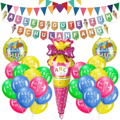 Aitsite Luftballons Schulanfang, 30 Stück Bunt Einschulung Deko, Ballons Einschulung Dekoration Set, 12 Zoll Latexballon + Folienballon geeignet für Aufnahmefeier und Schuleinführung
