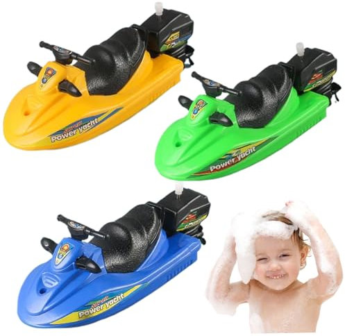 Nyutcwe Spielzeugboot, 3pcs Wind-up-Motorboot Spielzeugset, Plastikschwimmboote für Badewanne, Kinderpool-Spielzeug Windup Badeboot für Kinder 3+