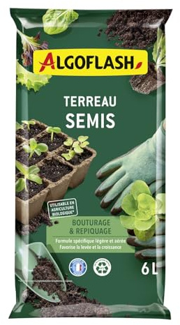 Algoflash Terreau Semis, Bouturage et Repiquage, Utilisable en Agriculture Biologique - 6L, Marron