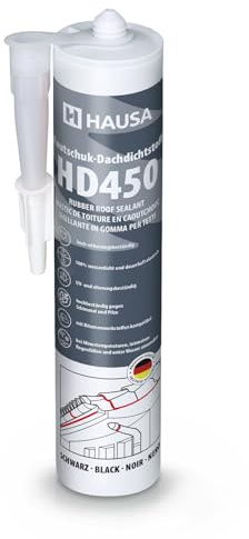 Hausa Kautschuk Dachdichtstoff HD450 Schwarz 1x 300ml dauerelastische Dichmasse & Kleber für Dach Dachrinnen Trapezblech Dachfolien Dachbahnen, wetterfest, kompatibel mit Bitumenwerkstoffen