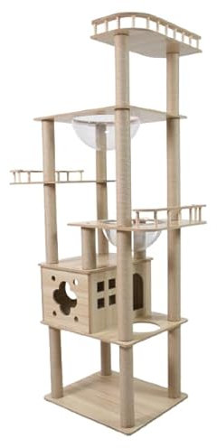 Árbol para Gatos, 185 cm de Altura, Rascador Multinivel con Casa y Plataformas, Torre para Gatos, Color Beige, 60cm*50cm*185cm