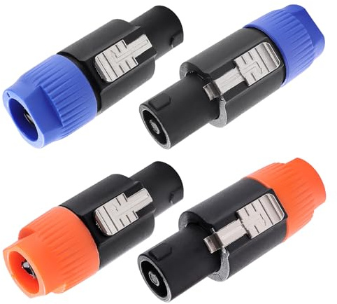 KUOQIY 4 Pezzi 4 Poli Speakon Maschio Connettore, Spina per Altoparlanti Twist Lock, Speakon Connettore Adattatore per Cavo, con Cacciavite, Compatibile con NL4MP, NL4FC, NL4FX, NLT4X, Blu/Aarancione