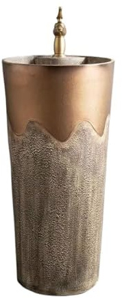 uotmui Pedestal Sink Vanity Fashionable Golden Ceramic Column Washbasin Simple Balcony Washbasin Courtyard Washbasin Bathroom Pedestal Sink