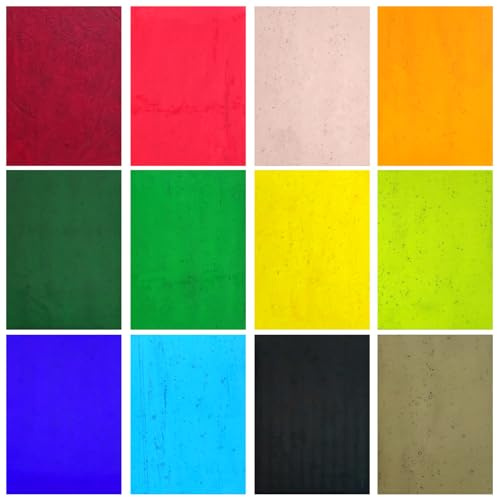 12 Stück Buntglasplatten,10,2x 15,2 cm Buntglas,Volltransparent farbiges Kathedralglas – Material für Handwerksprojekte, Vielfältige Mosaikkunst, Verschiedene Irideszente Farben, DIY Heimdekoration