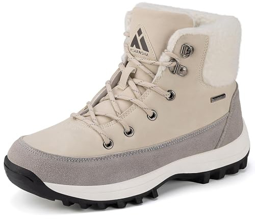 Mishansha Botas de Invierno Mujer Zapatos Cálidos, Blanco Crema 40