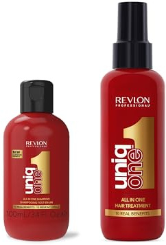 Revlon Professional UniqOne Coffret | Shampoing 10-en-1 Classique 100ml + Masque en Spray sans rinçage 150ml
