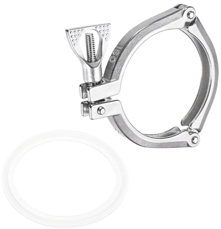 sourcing map Stainless Steel Single Pin Tri Pipe Clamp 3-1/2 (91mm) Sanitary Clamp with Wing Nut Fitting Connection with Silicone Gasket for Food Beverage Cosmetics Factory Pipes