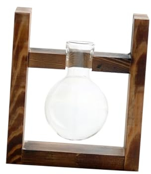 Toyvian Wooden Rack Glass Hydroponic Plant Vase Ball-shaped High Temperature Resistant Decorative Terrarium Container for Home Desktop Art Modern Style Single-ball Vase Without Plants