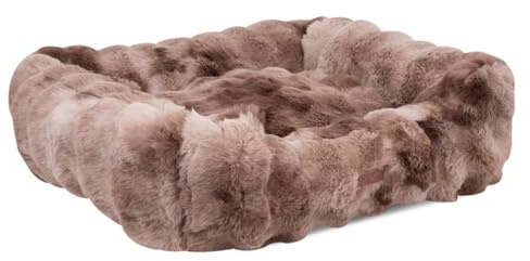 Smart Choice Large Faux Fur Dog Bed Brown - Fluffy Warm Pet Mattress with Fixed Cushion & High Walls - Anti-Slip Base Recycled Filling Machine Washable Faux Fur 71 × 58 × 25 cm