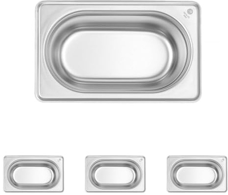 HENDI Gastronormbehälter, temperaturbeständig von -40° bis 300°C, Heissluftöfen-Kühl- und Tiefkühlschränken-Chafing Dishes-Bain Marie, 1L, GN 1/9, 176X108X(H) 100mm, Edelstahl (Packung mit 4)