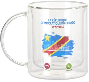 Fabulous Dubbelväggig glasmugg - Kongo DRK kallar mig resor passion kultur turism - kaffekopp och isolerad 330 ml hängande effekt mot buller, tryck i Frankrike