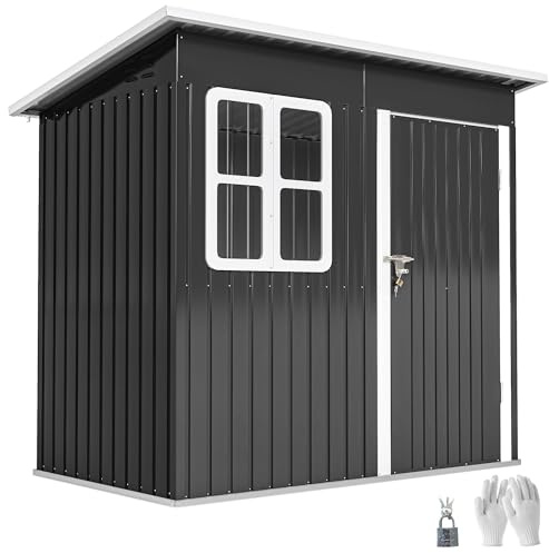 Outsunny Caseta de Jardín Exterior, 2,55 m² 221x133x190 cm, Cobertizo de Jardín Exterior Metálico con Ventana, Puerta con Cerradura y Ventilaciones, para Almacenamiento de Herramientas, Gris Oscuro