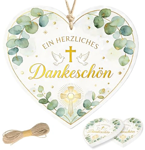 50 Stück Danke Anhänger Herz Eukalyptus 5cm – Geschenkanhänger Dankeschön, Ideal für Kommunion, Taufe, Konfirmation, Hochzeit und Geburtstag Babyparty