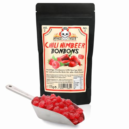 RED DEVILS TASTE Chili Himbeer Bonbon, zuckerfrei, 175g | xtra scharf, im Zip Beutel