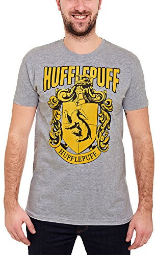 Elbenwald T-Shirt Harry Potter avec Manteaux de Maison Poufluts Houfspuff Frontprint pour Hommes Grey - m