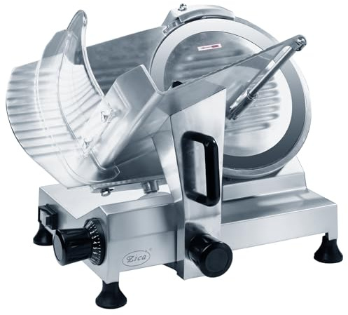 Zica Commercial Meat Slicer, 10 inch Electric Food Slicer, Stainless Steel Blade Semi-Auto Deli Meat Cheese Food Ham Slicer for Commercial and Home use 240W ZBS-10A [ETL]