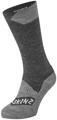 Sealskinz Walking Thin Mid Calcetines, Hombre, Negro/Gris Marl, L