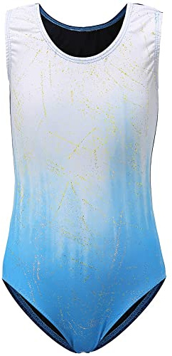Sinoem Gymnastikanzug Kinder Mädchen Langarm/Ärmellos Turnanzug Ballettröckchen Kleid Trikotanzug Tanz Kleid Gymnastik Training Dancewear Gymnastikbody Blau/Lila/Rosa