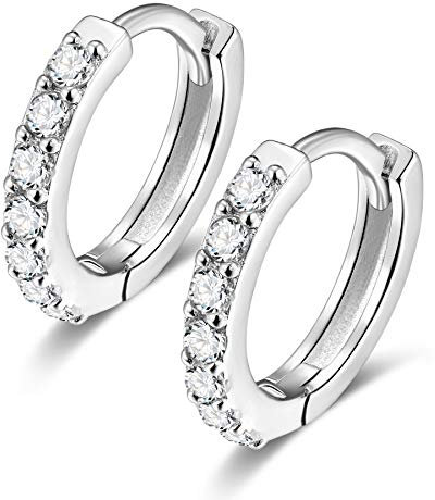 Mini Creolen Silber 925 Klein Mit Schwarz Weiß Stein 5mm-11mm Kreolen Verschiedene Größen Ohrringe Klappcreolen Zirkonia Huggie Hoops Earrings