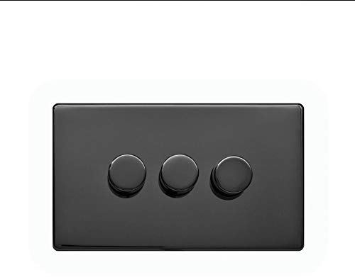 Lieber Black Nickel 250W 3 Gang 2 Way Intelligent Trailing Dimmer - Black Insert Screwless