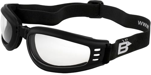 Birdz Eyewear Cardinal Padded Floating Motorcycle Goggles Black Folding Frame with Clear Lenses (Clear)