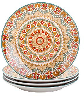 vancasso MANDALA Set di 4 Piatti, 21.2cm Piatti Dessert Colorati in Ceramica, Piatti da Insalata Porcellana, Piatti da Pasta Cucina, Forno a Microonde e Lavabile in Lavastoviglie, Stile Bohémien