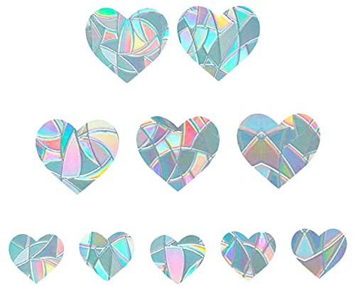 GORGECRAFT Herz Static Window Clings Glas Aufkleber Anti-Kollision Prevent Bird Alert Aufkleber Nicht Klebende Prismatische Vinylfolie Deflektoren Ring Sun Catcher (10PCS)
