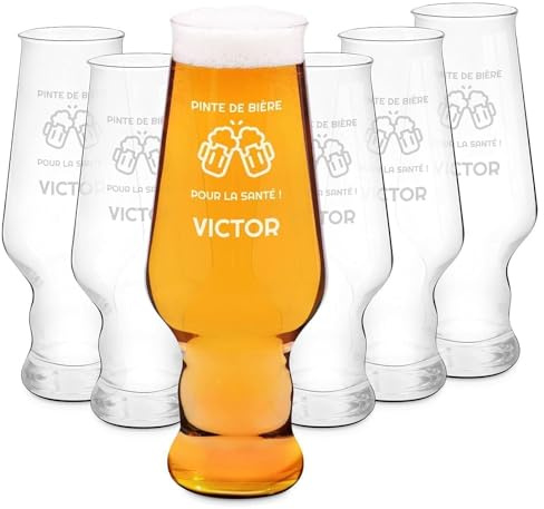 Maverton 6 Chopes à Bière Personnalisées, Contenance : 0,4l | 400ml, Verres de haute qualité avec gravure pour homme, Cadeau pour tous les amateurs de bière, Monde