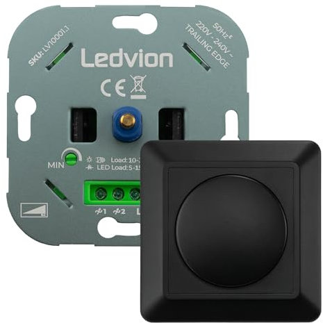 Ledvion - Variateur LED, 3-250 Watts, Inclus Plaque Noire, Variateur Universel LED, Interrupteur Variateur