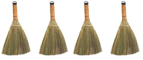 Veemoon 4 Pcs 12 Inch Whisk Broom, Handheld Cleaning Broom Straw Corn Whisk Brush Small with Handle Dust Brush Rustic for Dirt and Debris Household