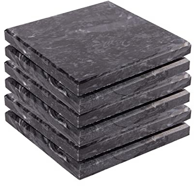 Argon Tableware Black Marble Coasters - 10cm - Pack of 6 - Square Drink Placemats Reusable Dining Table Drink Coaster Placemats Drinking Glass Mat Cup Bar Mats for Table Setting, Restaurants